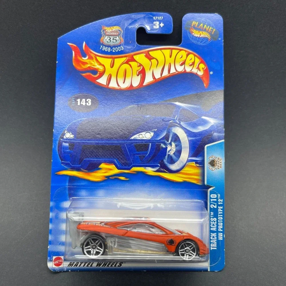 Hot Wheels Track Aces HW Prototype 12 Orange Sports Car Diecast 1/64 Scale #143